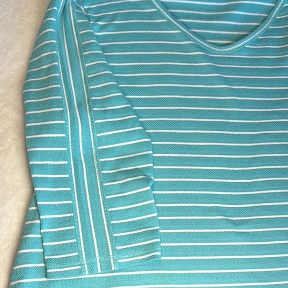 T by Talbots Size 3X Turquoise and White Striped 3/4 Sleeve Tee - Picture 4 of 7